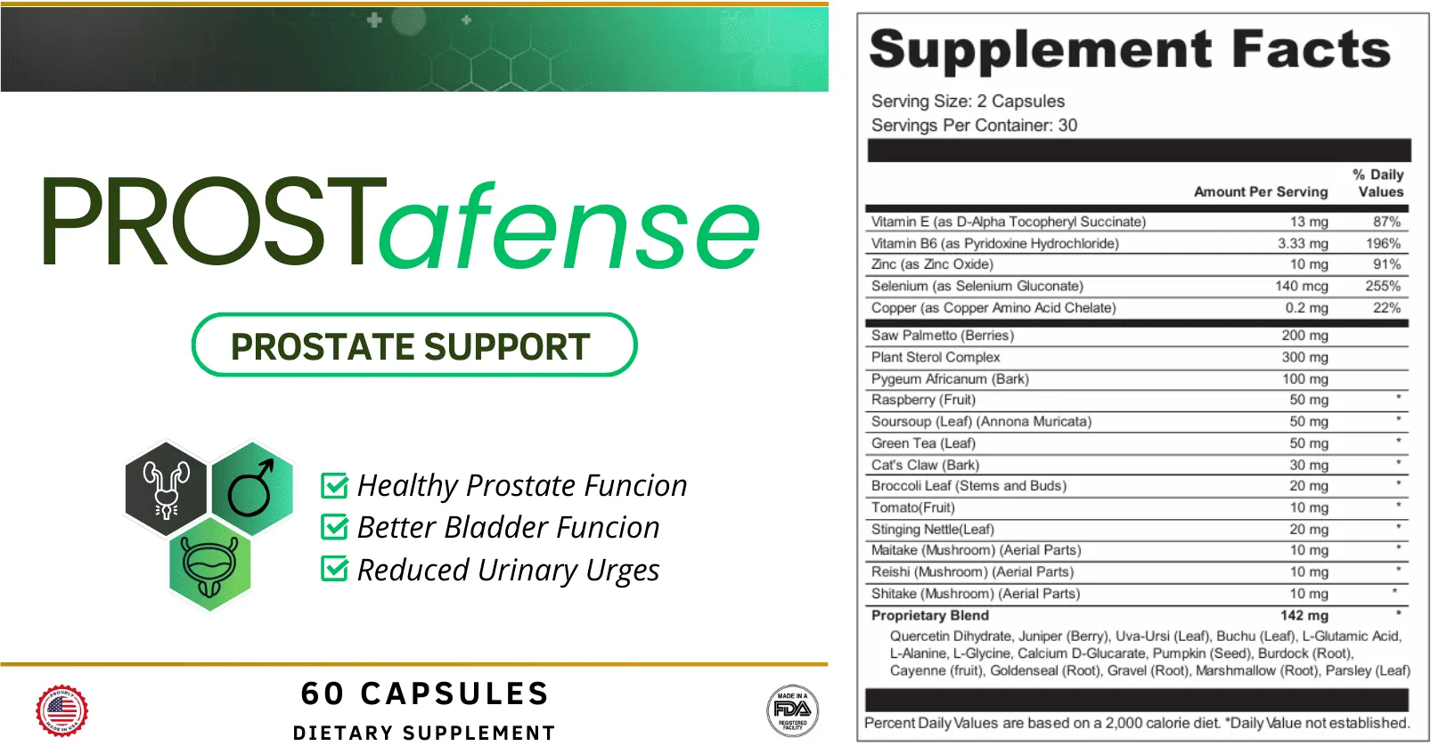 ProstAfense ingredients label